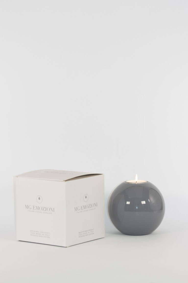mg emozioni portacandele sfera ball grigio laccato luxury